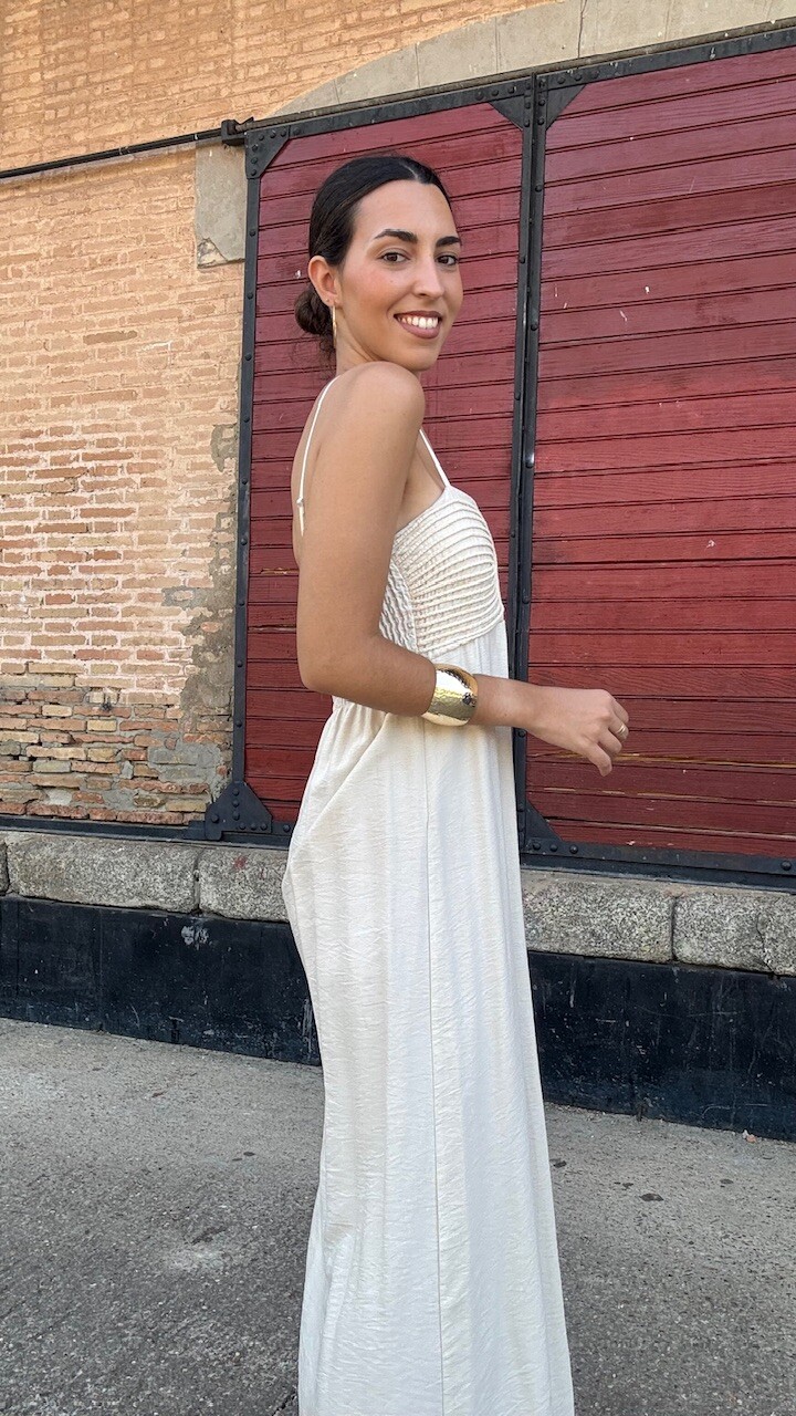 Vestido Cordoncillo Beige - Imagen 3