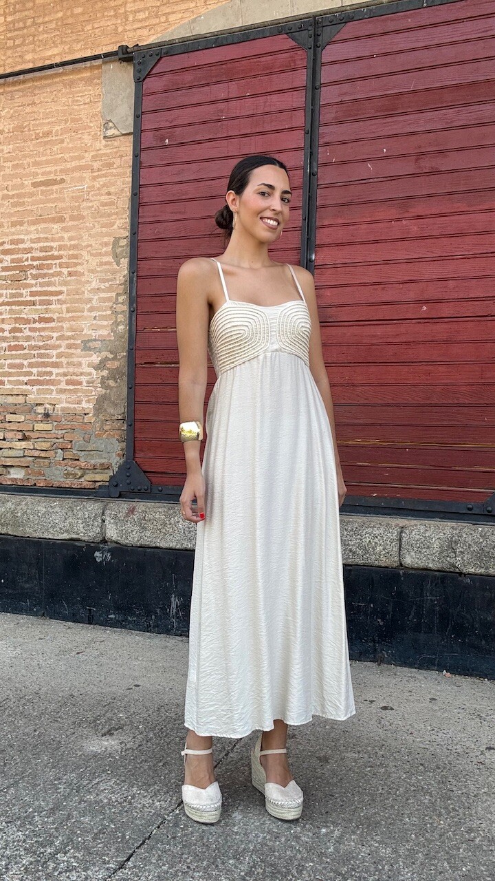 Vestido Cordoncillo Beige - Imagen 6