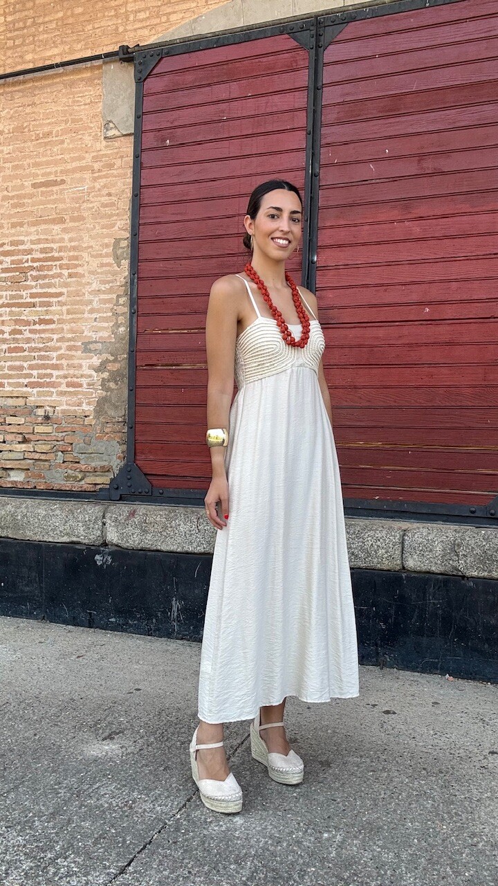 Vestido Cordoncillo Beige - Imagen 5