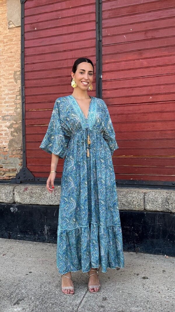 Vestido India Mangas Azul Cobalto
