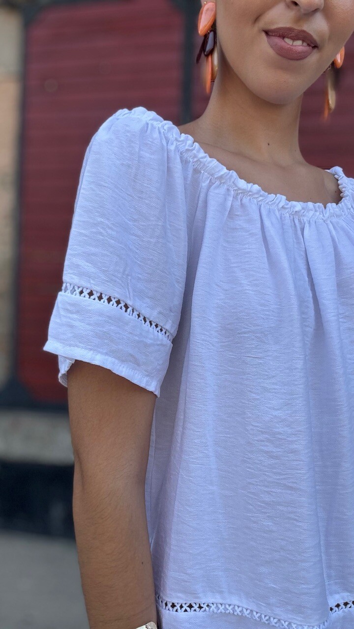Blusa Escote Bardot Blanca - Imagen 4