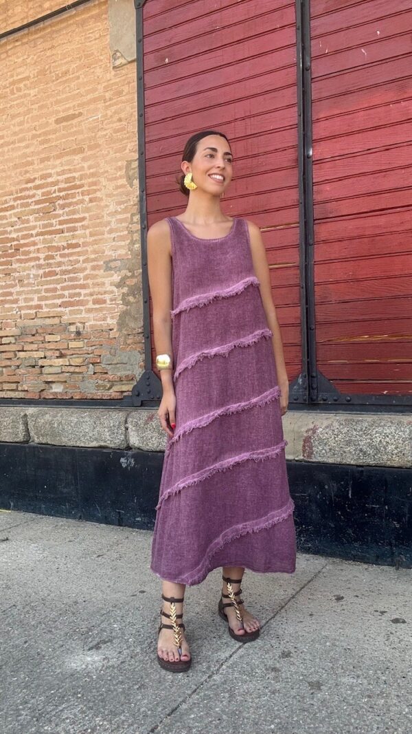 Vestido Detalle flecos Berenjena