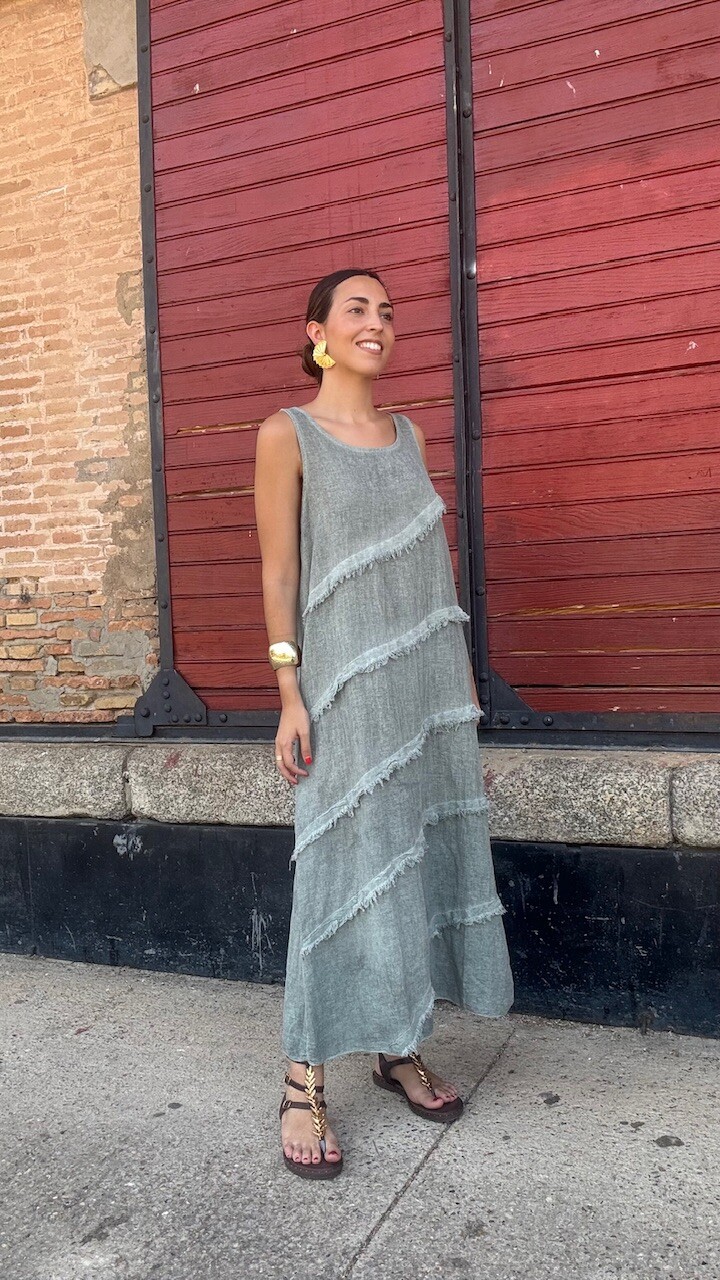 Vestido Detalle flecos Verde Caza - Imagen 4
