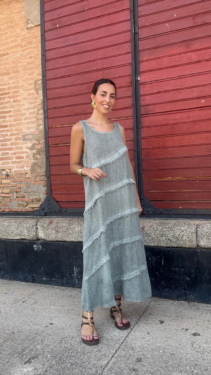 Vestido Detalle flecos Verde Caza - Imagen 2