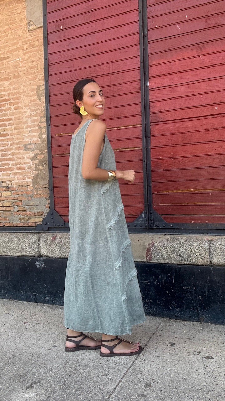 Vestido Detalle flecos Verde Caza - Imagen 5