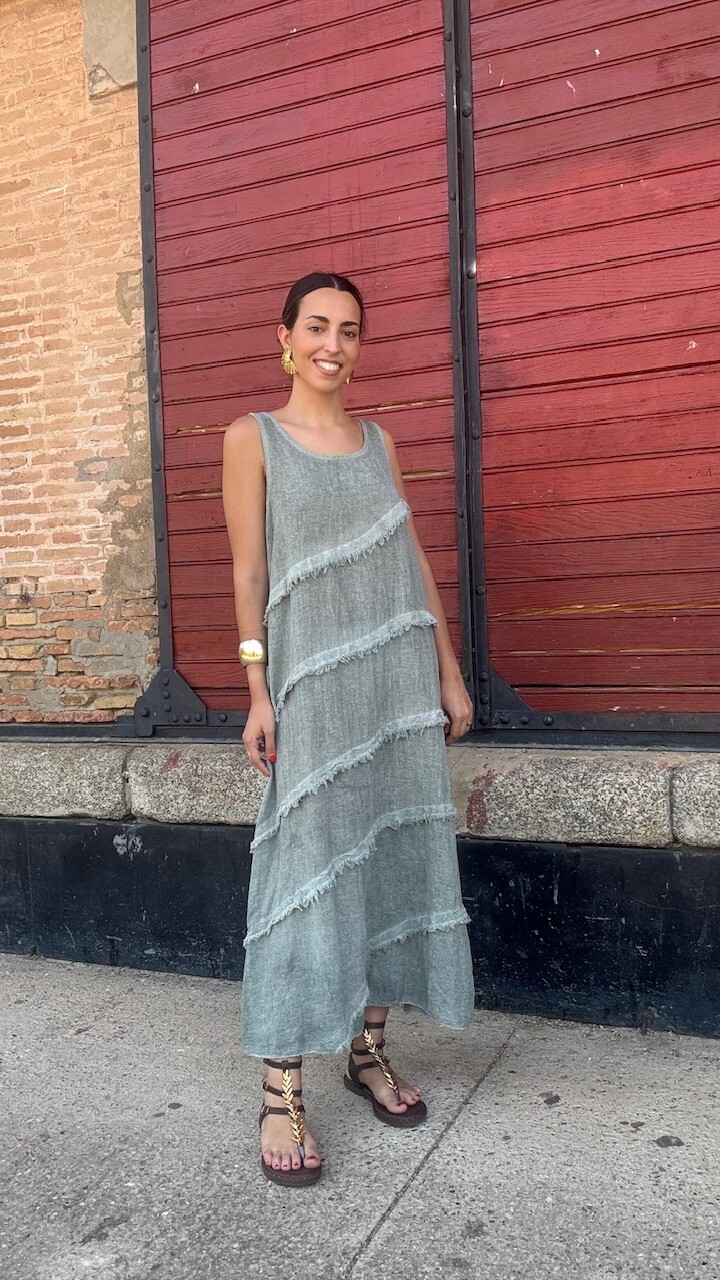 Vestido Detalle flecos Verde Caza - Imagen 7