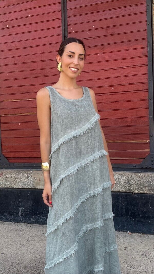 Vestido Detalle flecos Verde Caza