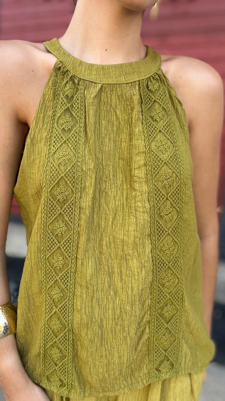 Blusa Bambula Halter Verde Pistacho - Imagen 3