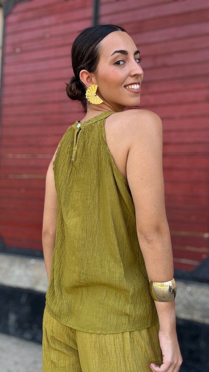 Blusa Bambula Halter Verde Pistacho - Imagen 8