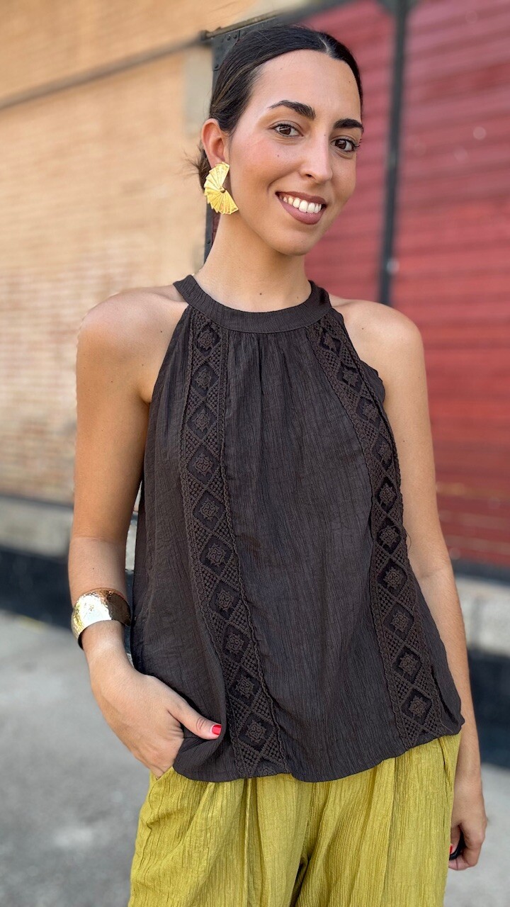 Blusa Bambula Halter Marrón