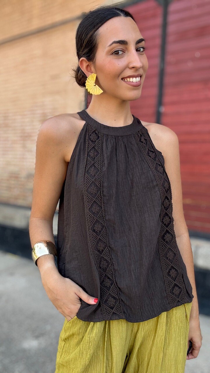 Blusa Bambula Halter Marrón - Imagen 6