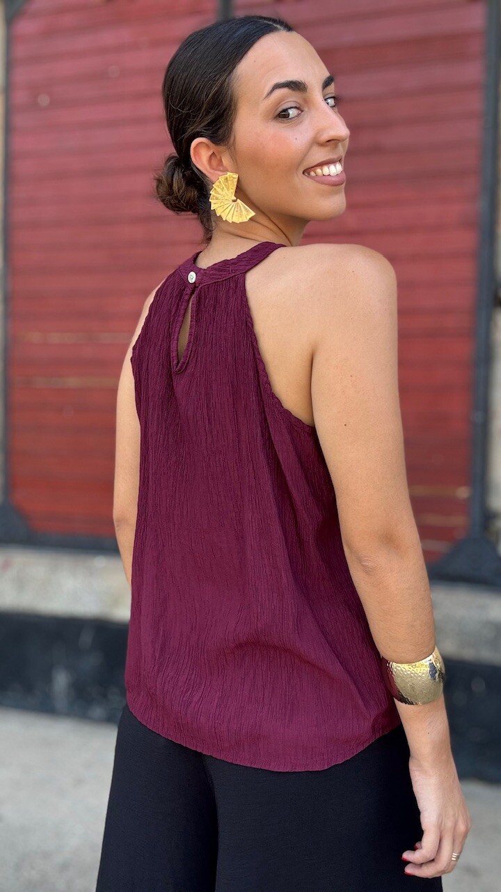 Blusa Bambula Halter Burdeos - Imagen 2