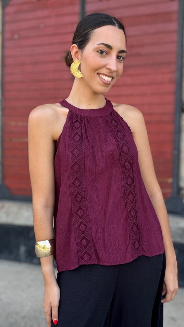 Blusa Bambula Halter Burdeos