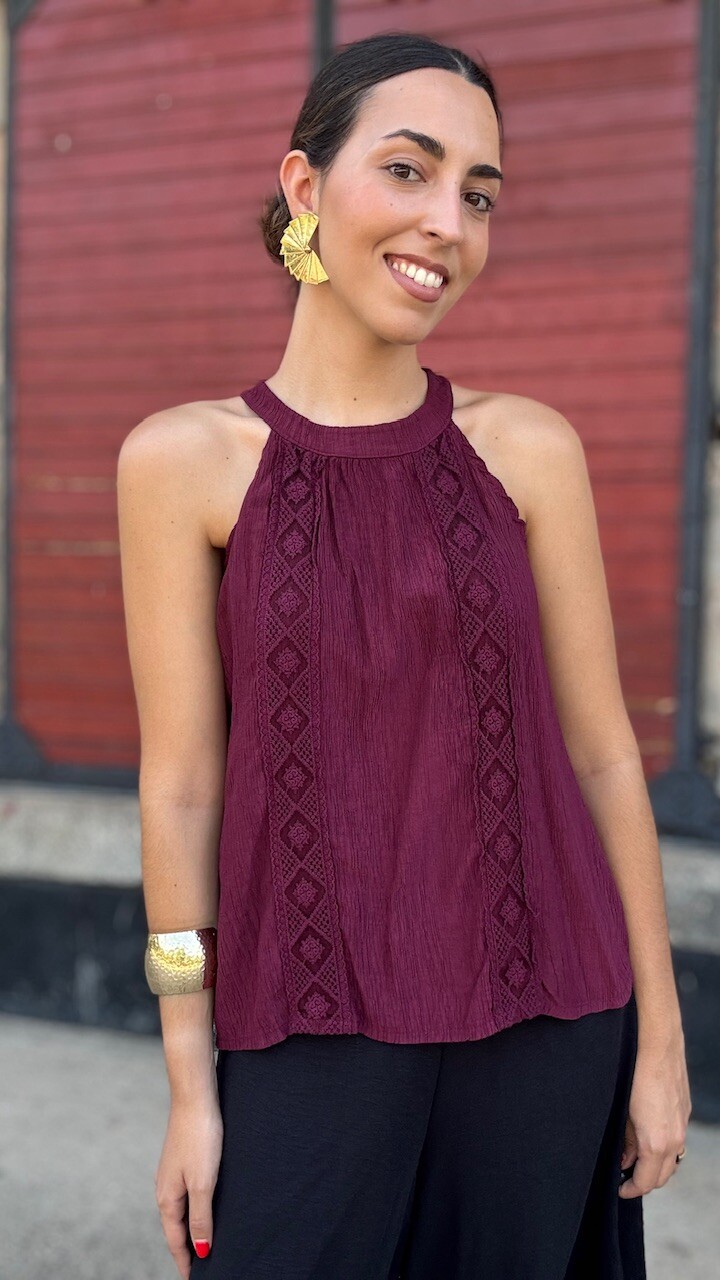 Blusa Bambula Halter Burdeos - Imagen 5