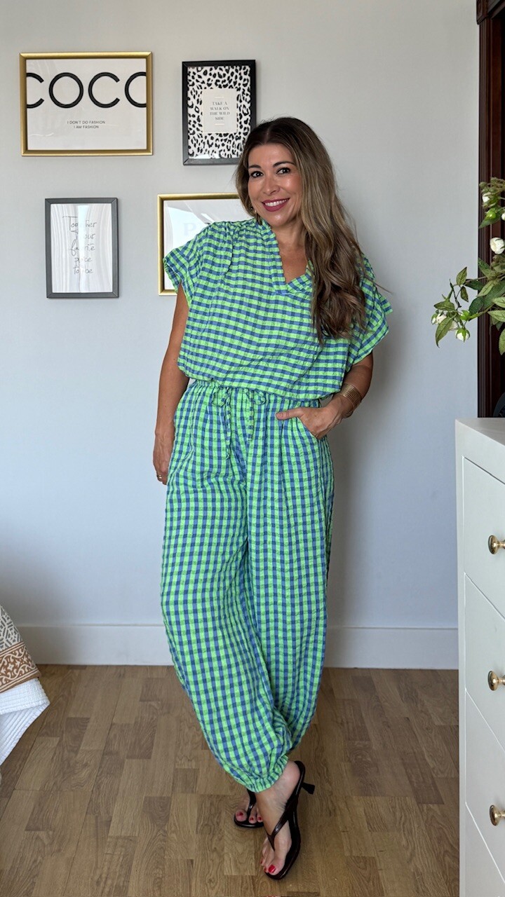 Pantalón Bombacho Vichy Fluorescente Verde Lima - Imagen 4