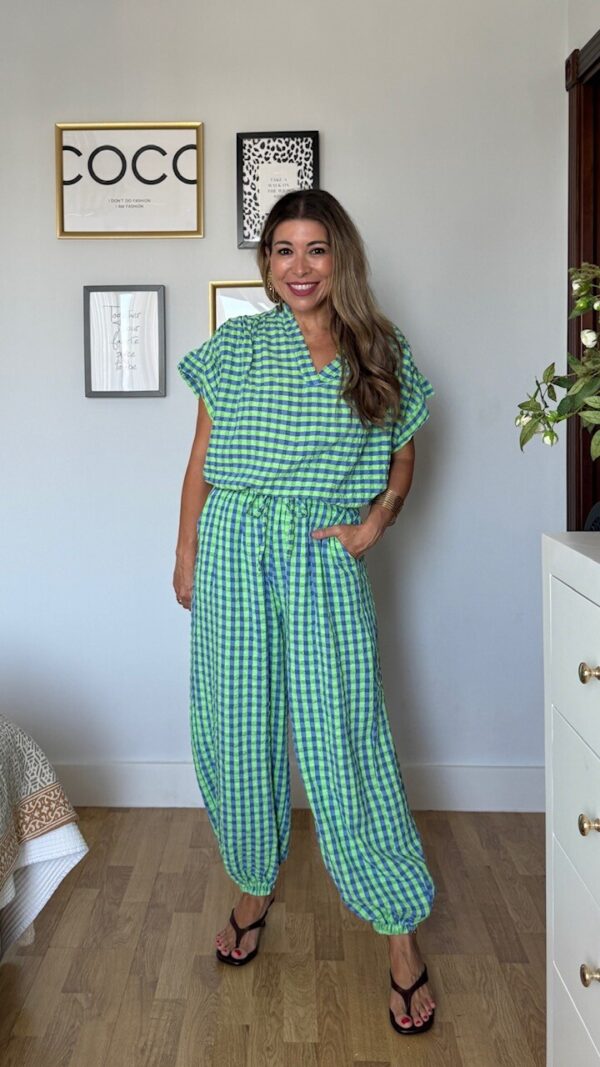 Pantalón Bombacho Vichy Fluorescente Verde Lima