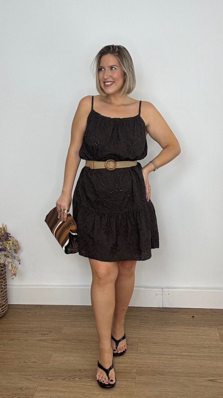 Vestido Mini Perforado Marrón - Imagen 2