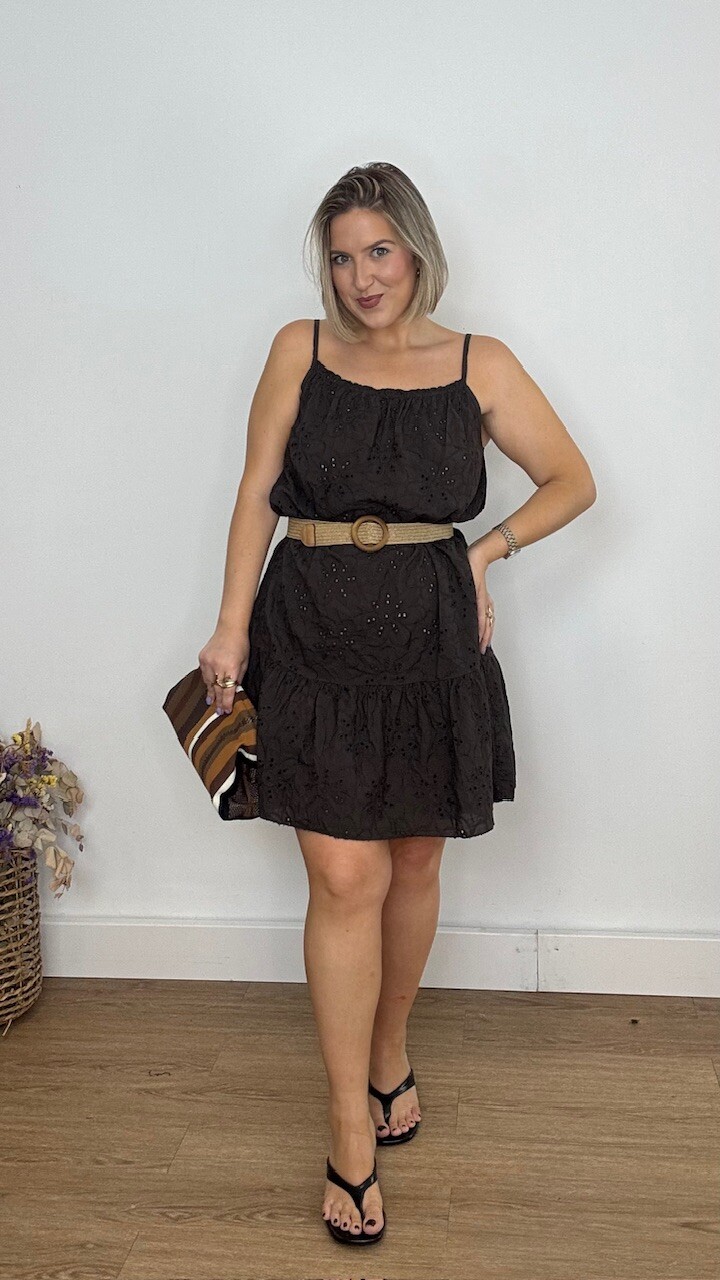 Vestido Mini Perforado Marrón - Imagen 6