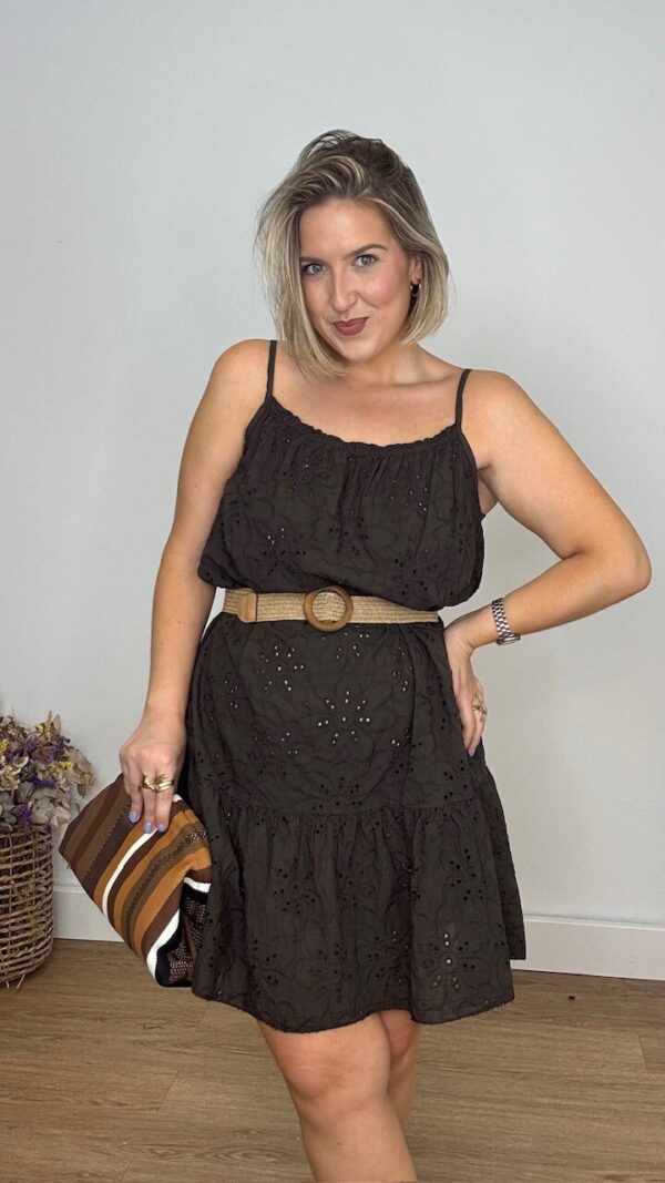Vestido Mini Perforado Marrón