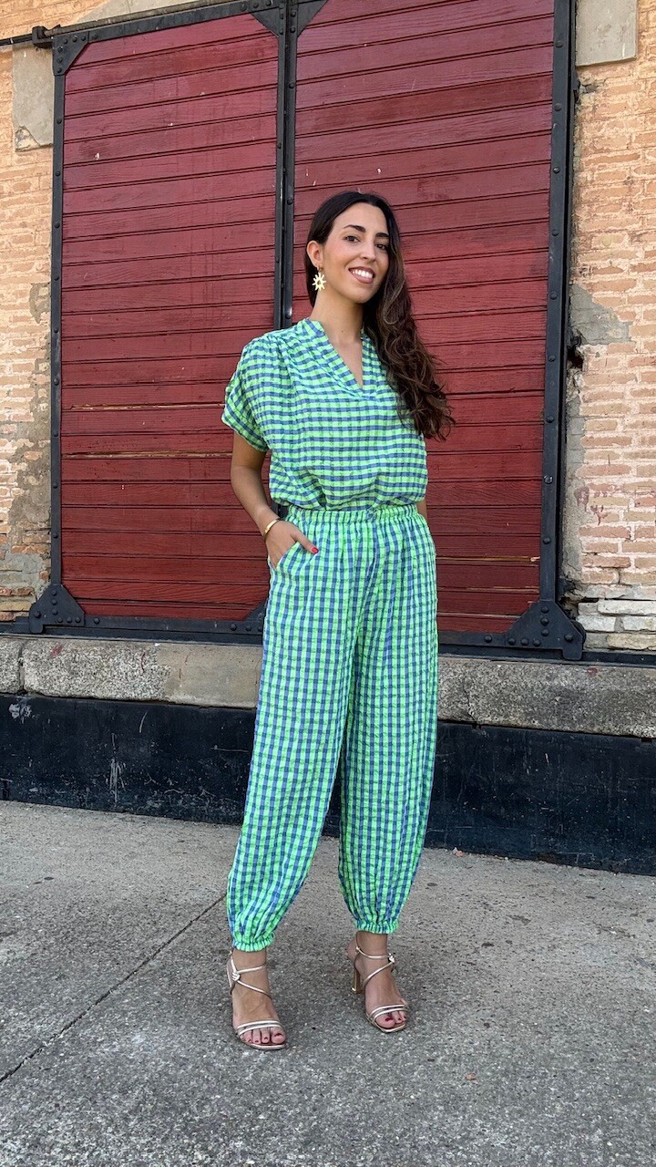 Pantalón Bombacho Vichy Fluorescente Verde Lima - Imagen 6