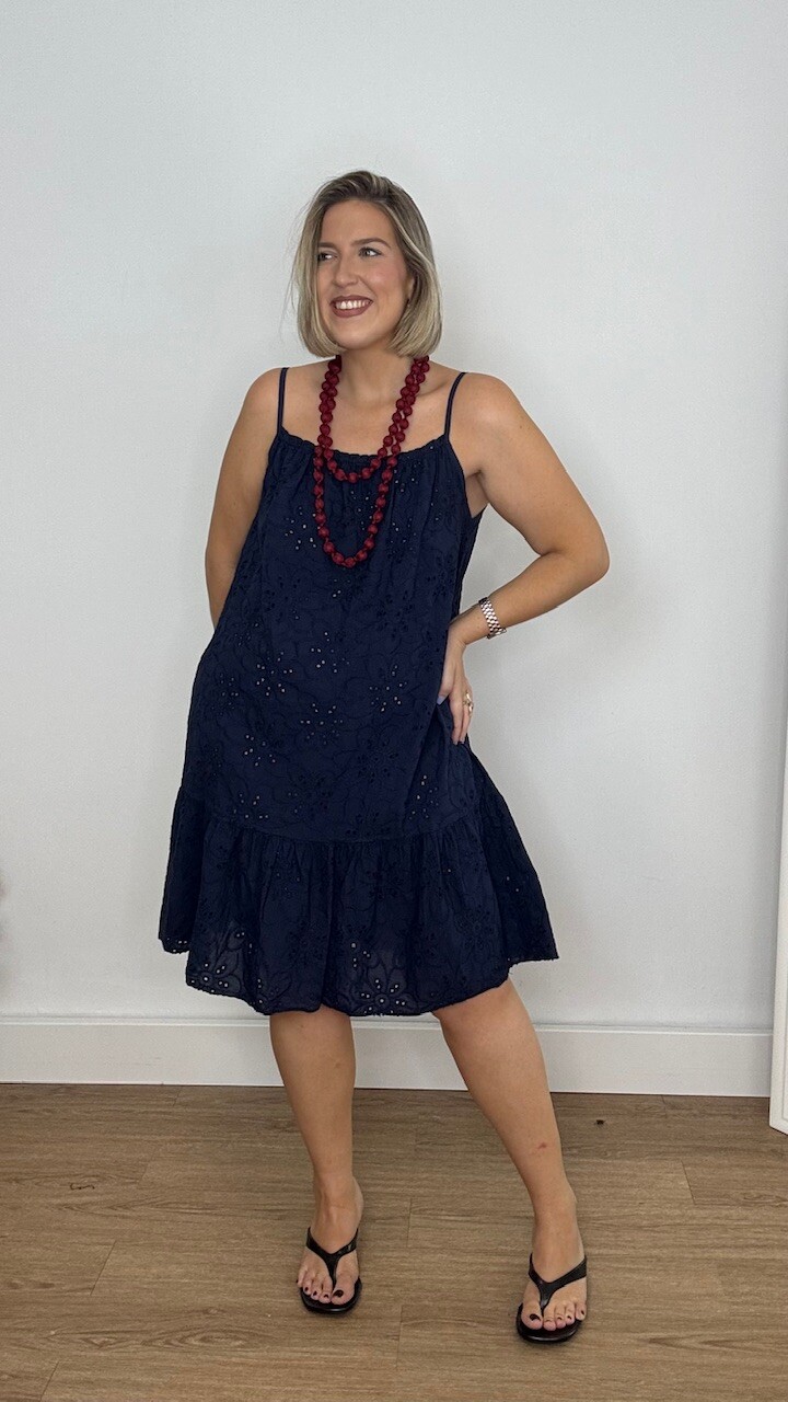 Vestido Mini Perforado Azul Marino - Imagen 6