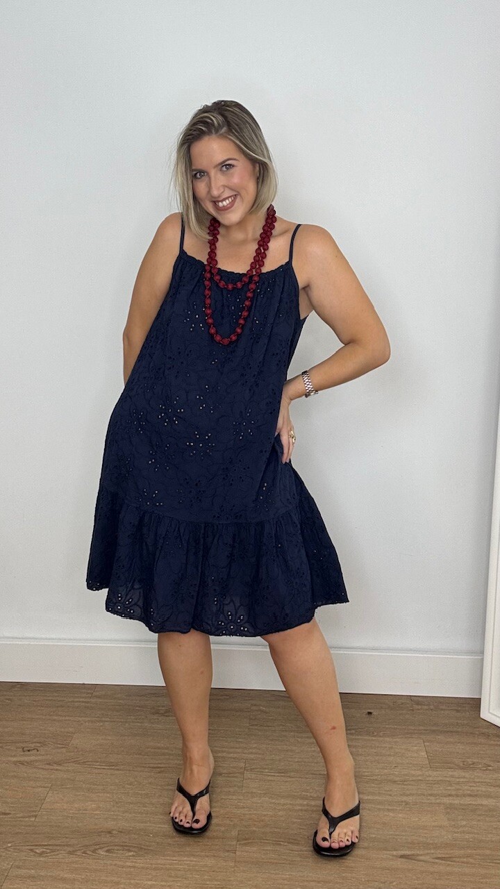 Vestido Mini Perforado Azul Marino - Imagen 3