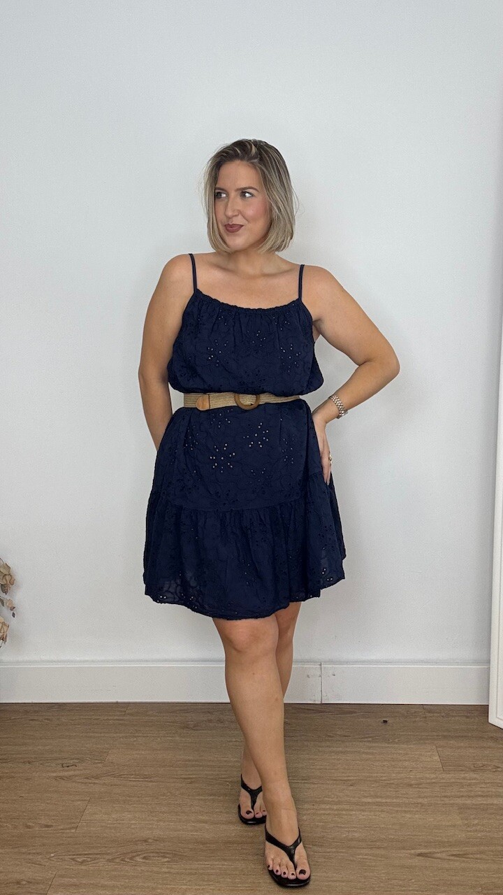 Vestido Mini Perforado Azul Marino - Imagen 4