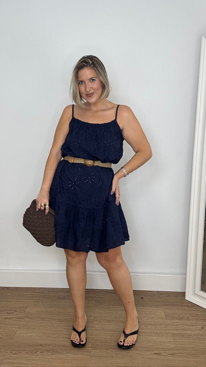 Vestido Mini Perforado Azul Marino