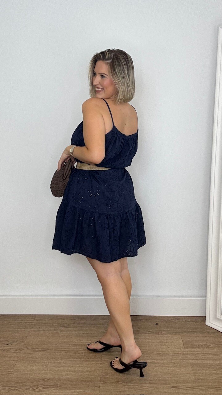Vestido Mini Perforado Azul Marino - Imagen 7