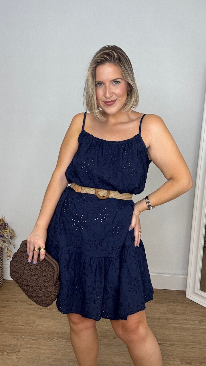 Vestido Mini Perforado Azul Marino - Imagen 5