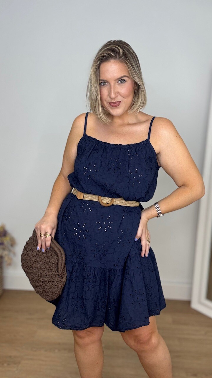 Vestido Mini Perforado Azul Marino - Imagen 2