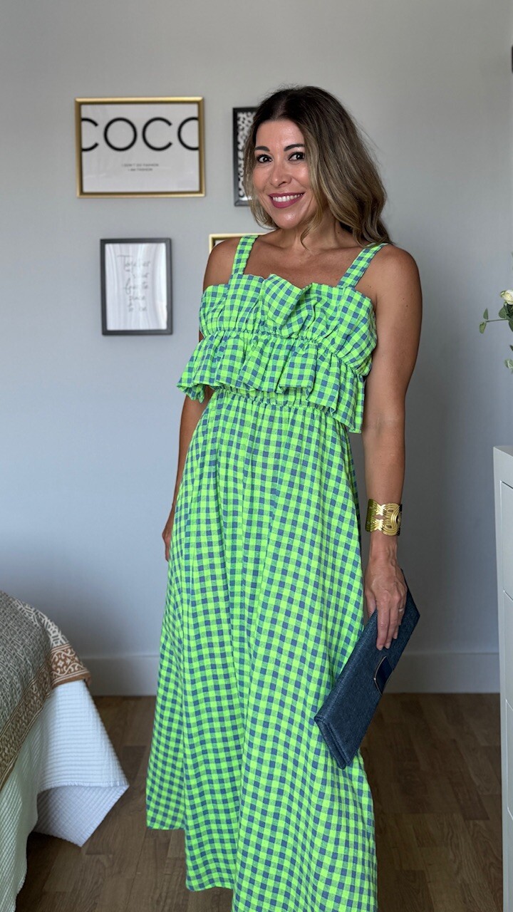 Vestido Rosalinda flúor Lima azul - Imagen 3