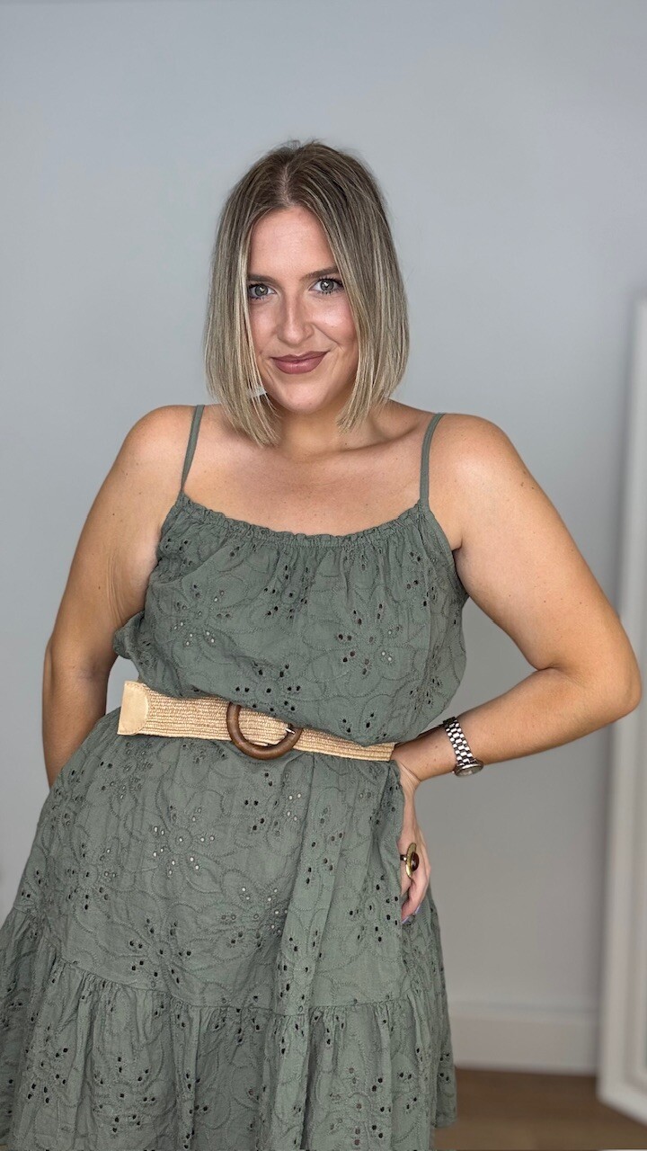Vestido Mini Perforado Verde Caza - Imagen 4