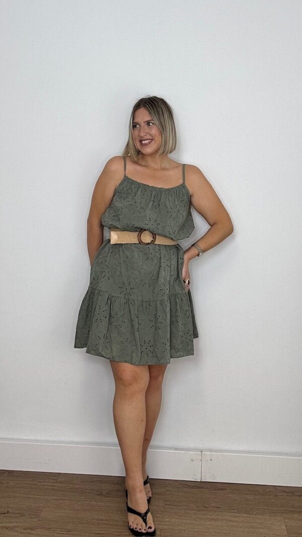 Vestido Mini Perforado Verde Caza