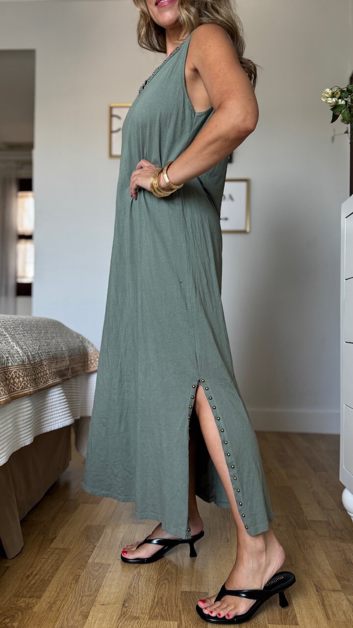 Vestido Tirantas Tachuelas Verde Caza - Imagen 9