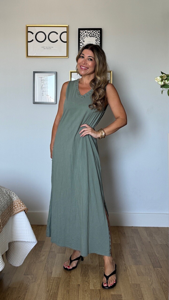 Vestido Tirantas Tachuelas Verde Caza - Imagen 8
