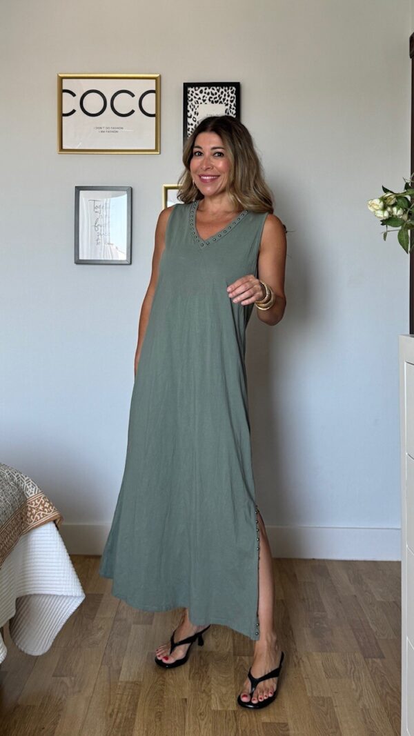 Vestido Tirantas Tachuelas Verde Caza
