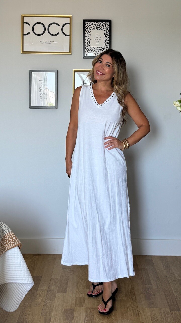 Vestido Tirantas Tachuelas Blanco - Imagen 5