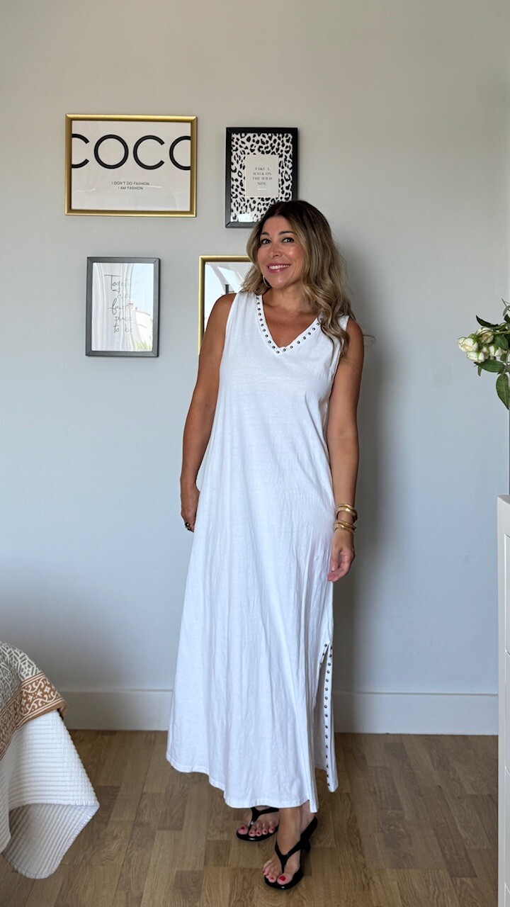 Vestido Tirantas Tachuelas Blanco - Imagen 2