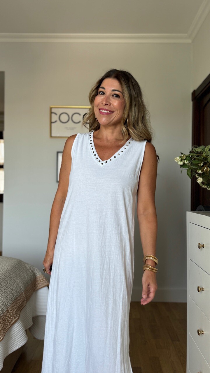 Vestido Tirantas Tachuelas Blanco - Imagen 6