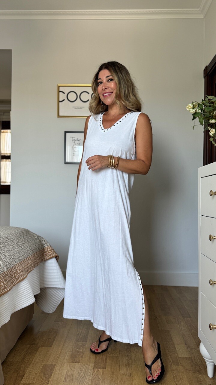 Vestido Tirantas Tachuelas Blanco - Imagen 8