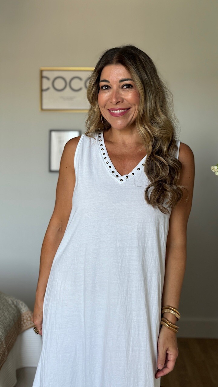 Vestido Tirantas Tachuelas Blanco