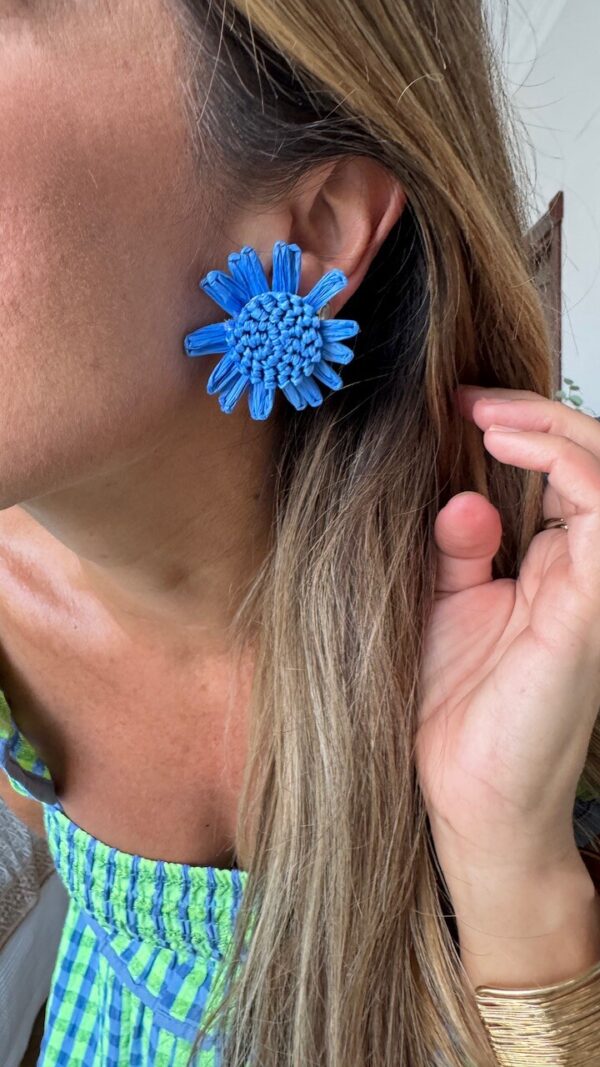 Pendientes Flor Rafia Azul Ducado