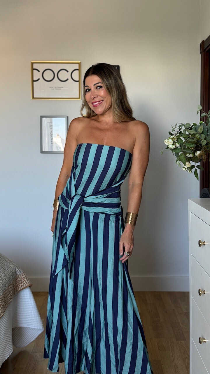Vestido Anudado Rayas Azul - Imagen 6