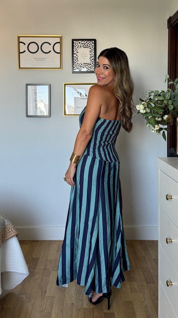 Vestido Anudado Rayas Azul - Imagen 4