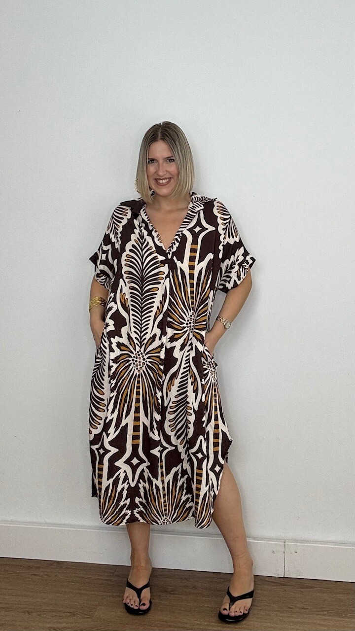 Vestido Túnica Estampado Marrón - Imagen 9