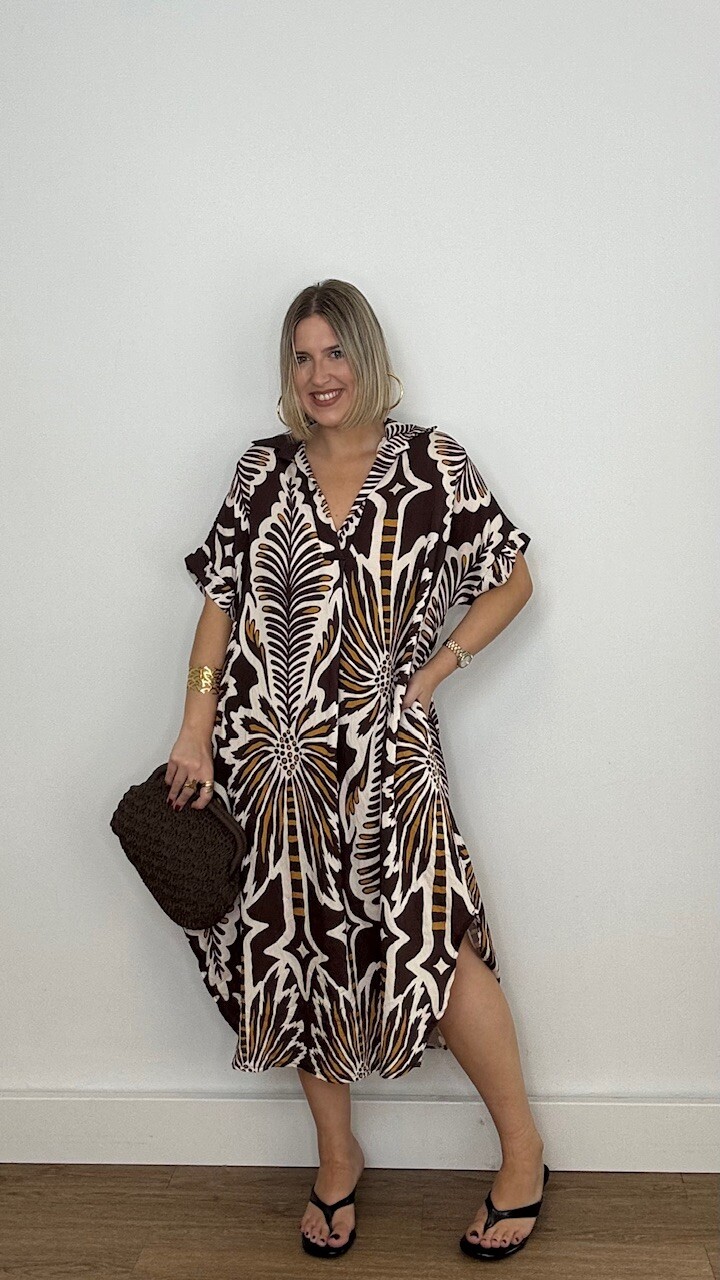 Vestido Túnica Estampado Marrón - Imagen 10