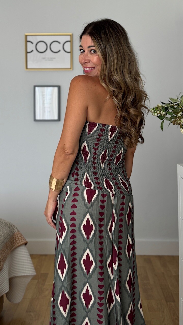 Vestido Anudado Estampado Verde Empolvado - Imagen 5