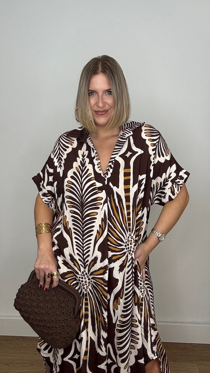 Vestido Túnica Estampado Marrón - Imagen 11
