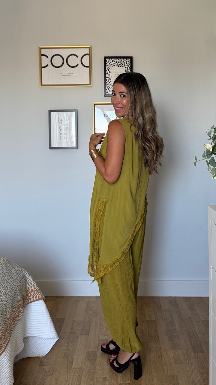 Blusa Asimétrica Encaje Verde Pistacho - Imagen 3
